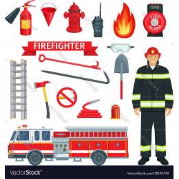 profession-of-fireman-or-firefighter-tools-vector-15145743